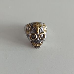 Men's Skull Statement Ring in Silver & Gold Tone- Stainless Steel